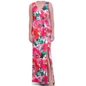 Eliza J floral satin twist waist gown dress pink size 8